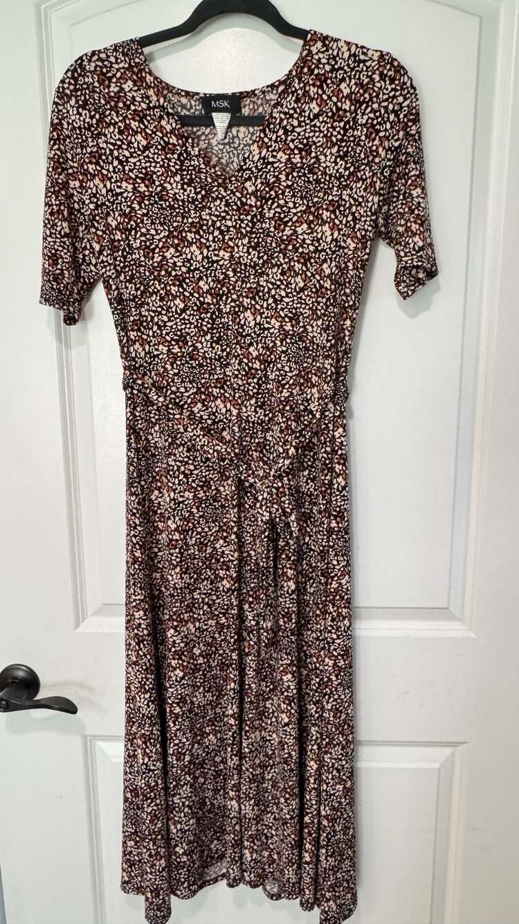 Abstract Animal Print Maxi Dress Ruched Waist Removable Tie Y2K Boho Women’s S